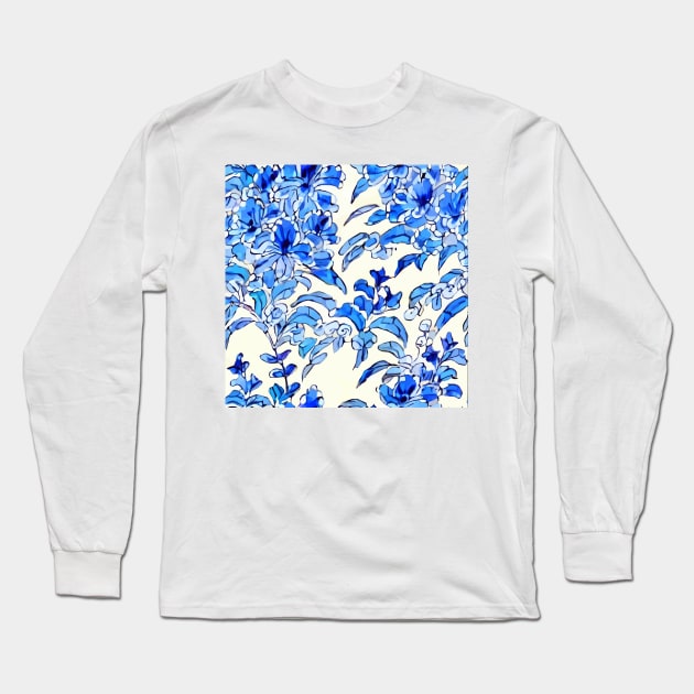 Blue and white chinoiserie flowers Long Sleeve T-Shirt by SophieClimaArt